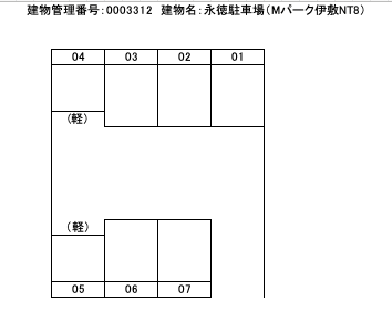 永徳駐車場（Mパーク伊敷NT8）の駐車配置図