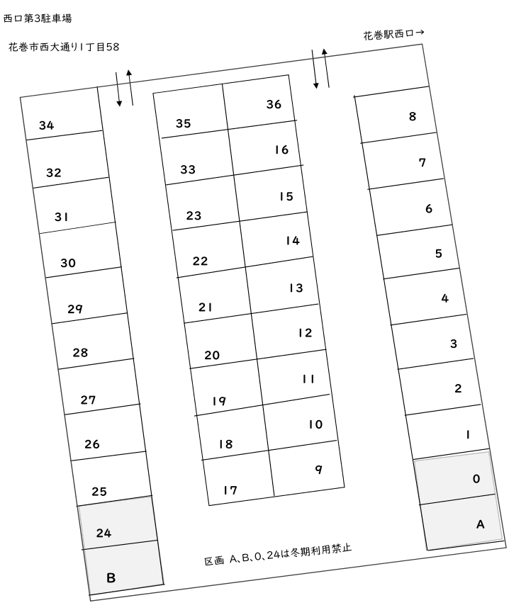 西口第3駐車場の駐車配置図