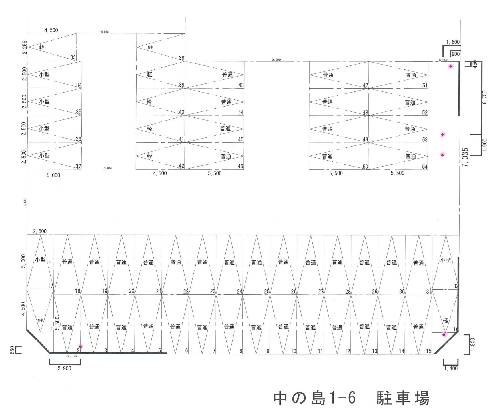 中の島1-6　駐車場の駐車配置図