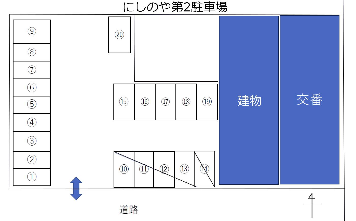 にしのや第2駐車場の駐車配置図