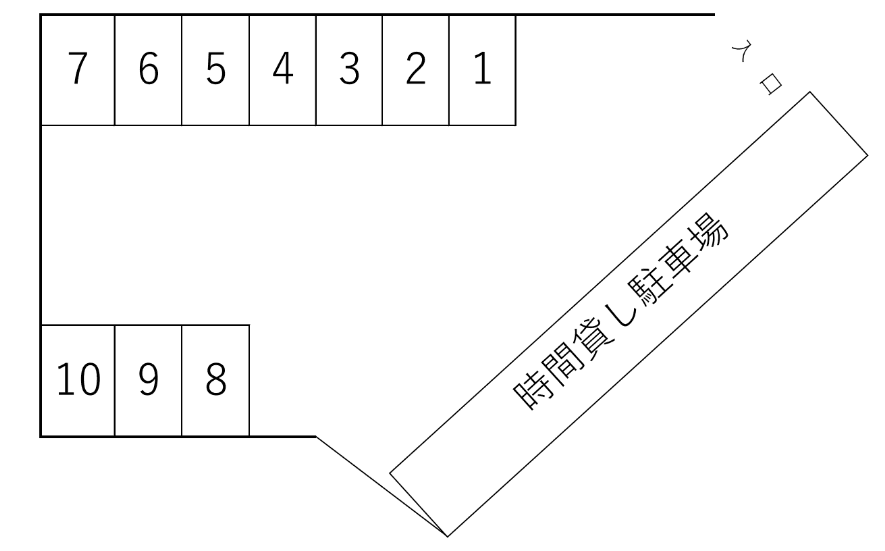 かみの桂川街道北ガレージの駐車配置図