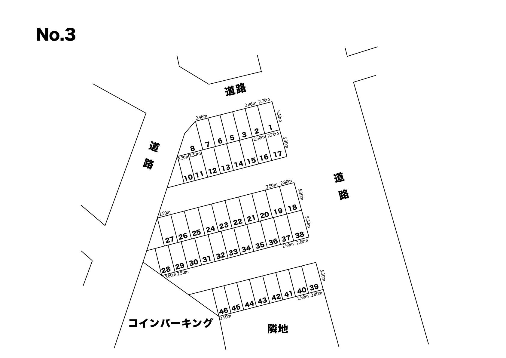 奥田第三駐車場（No.3）の駐車配置図