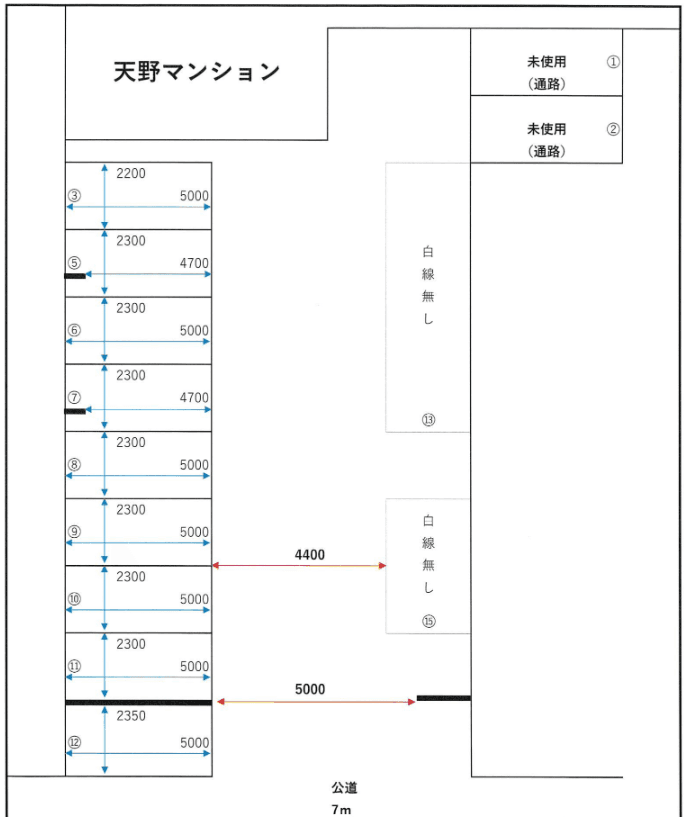 天野マンション駐車場の駐車配置図