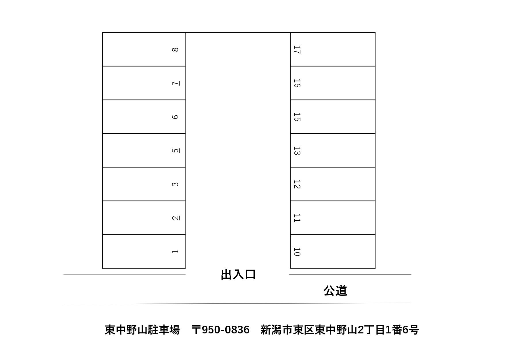 東中野山駐車場の駐車配置図