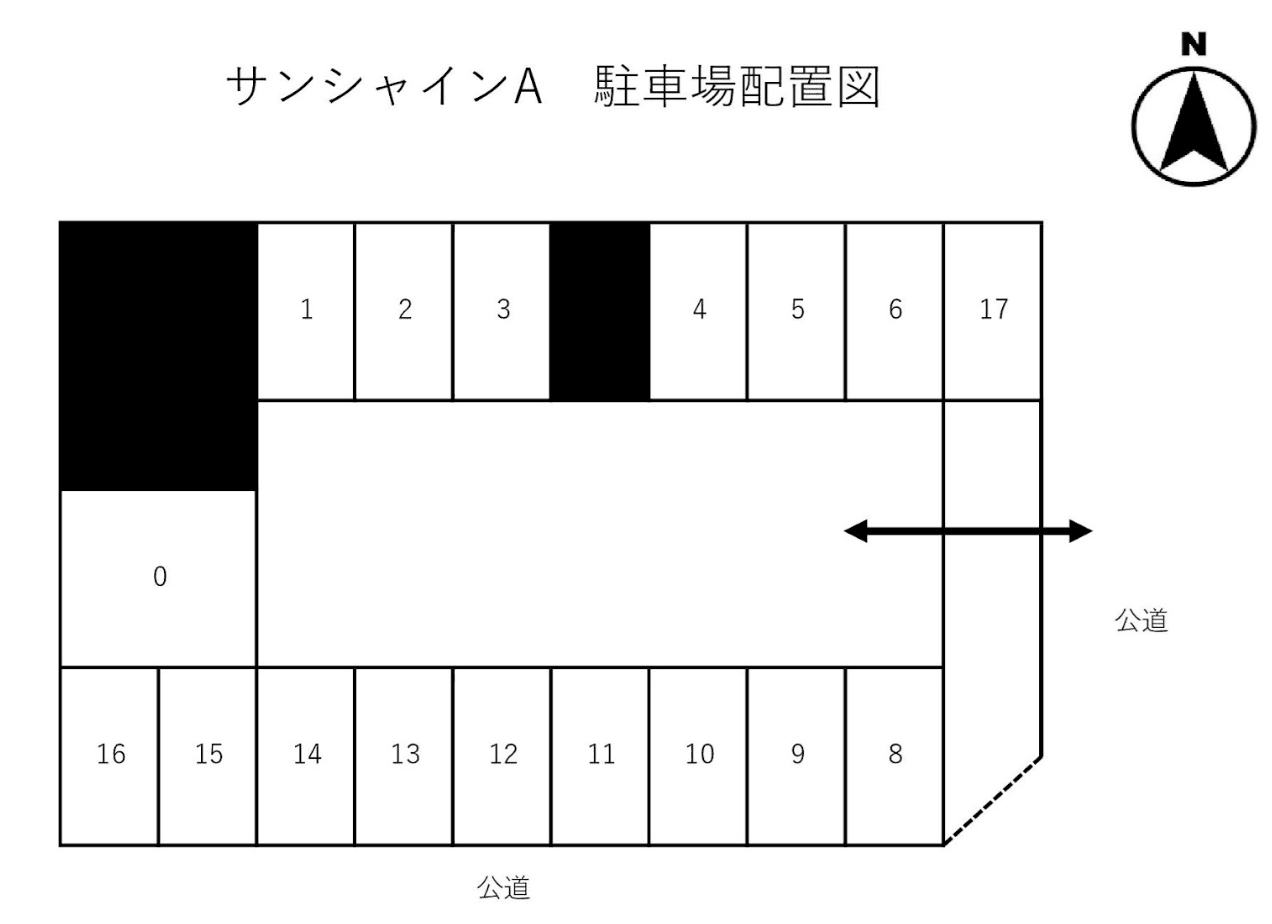 サンシャインA　駐車場の駐車配置図
