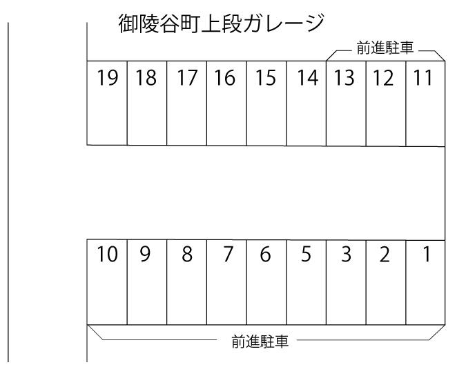 御陵谷町（上段）ガレージの駐車配置図