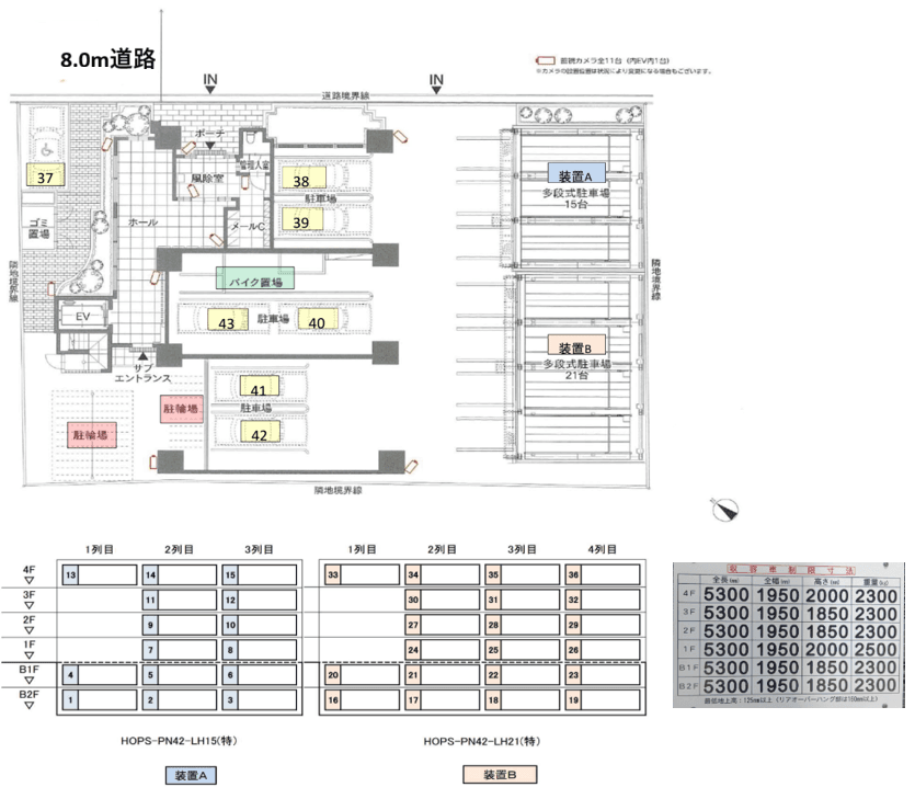 ラ・カーサグランデ上之園Ｐｒｉｄｅの駐車配置図