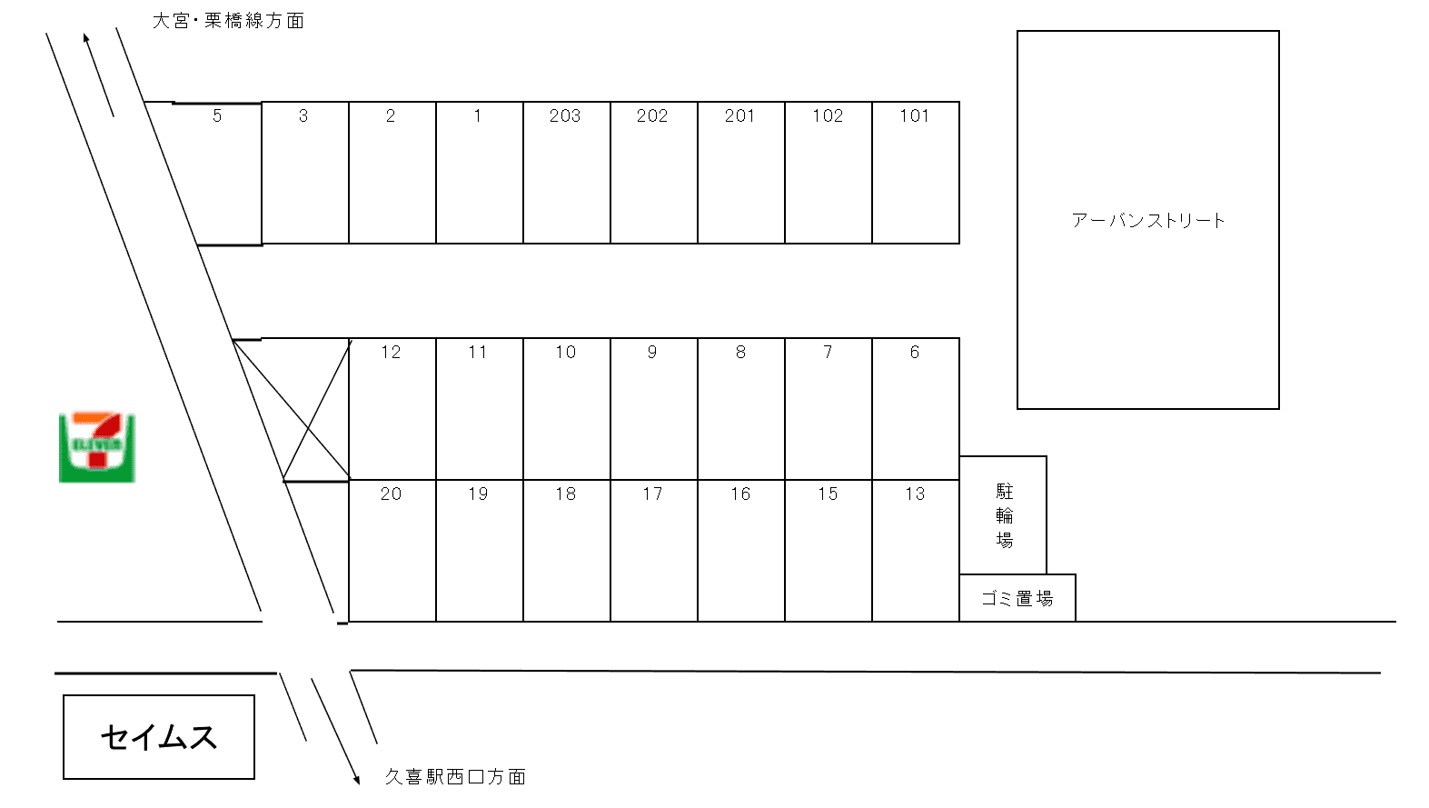 皆川駐車場の駐車配置図