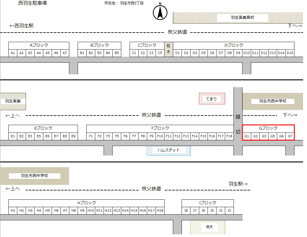 西羽生駐車場Gの駐車配置図