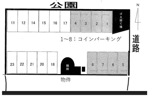 学生会館 Uni E’meal 京都伏見（駐車場）の駐車配置図