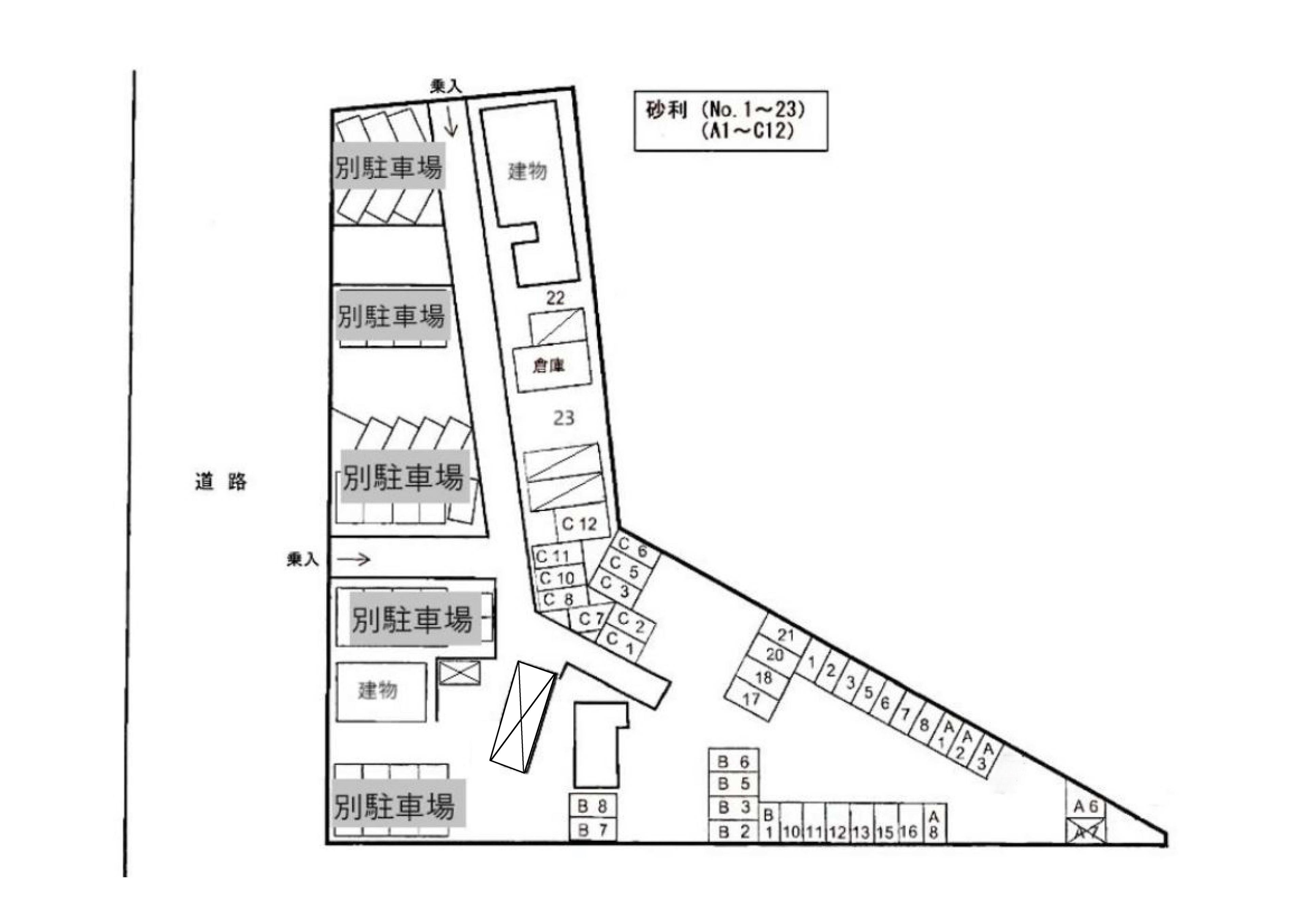 大石駐車場（砂利）の駐車配置図