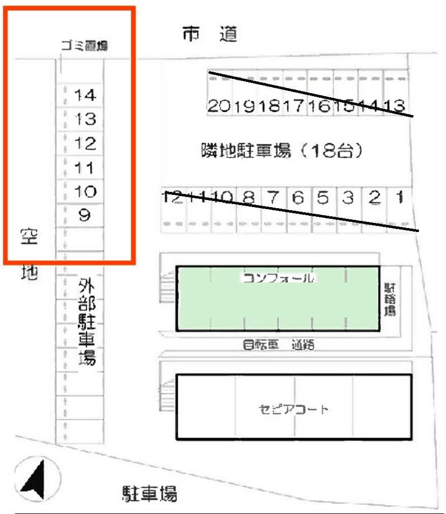 下島駐車場の駐車配置図