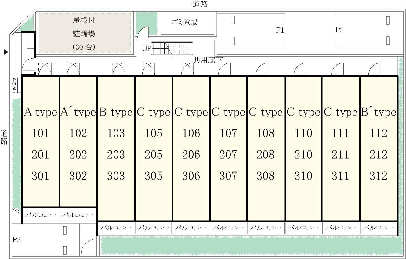 リブリ・アルバ中村公園駐車場の駐車配置図