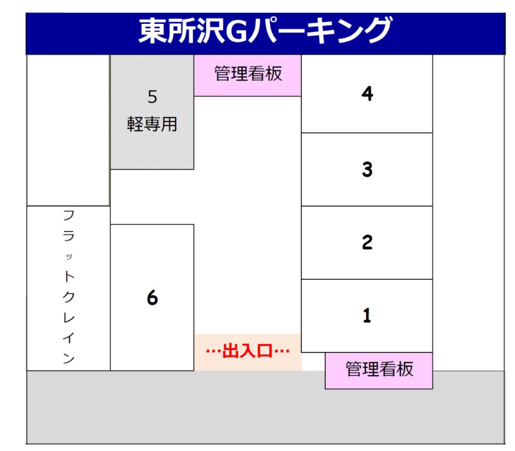 東所沢Ｇパーキングの駐車配置図