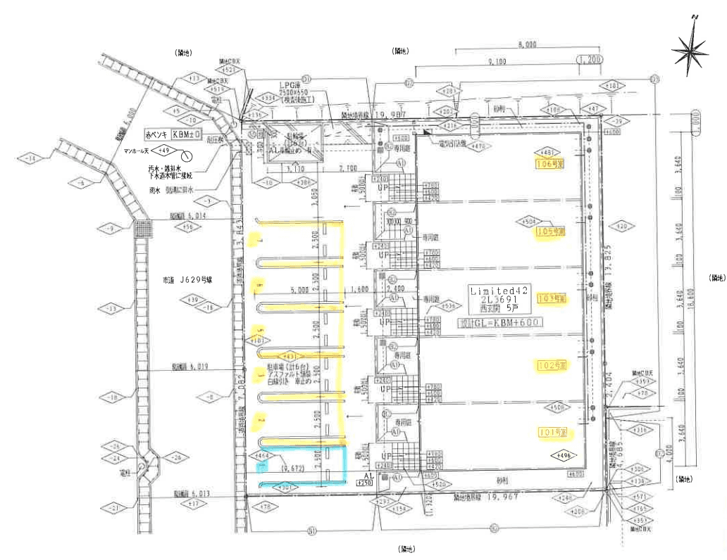 Ａ：Ｘ　Ｄｅｎｐｏｊｉの駐車配置図