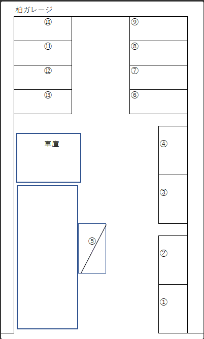 柏ガレージの駐車配置図