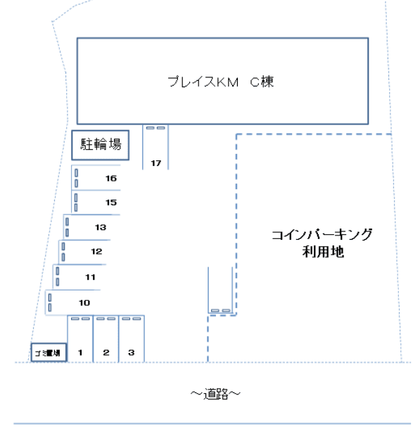 プレイスＫ・Ｍ　駐車場の駐車配置図