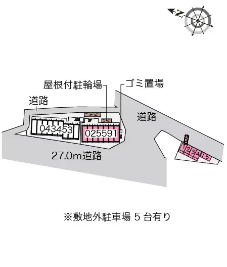 大谷静岡大学前Ⅰ(25591)　敷地外駐車場の駐車配置図