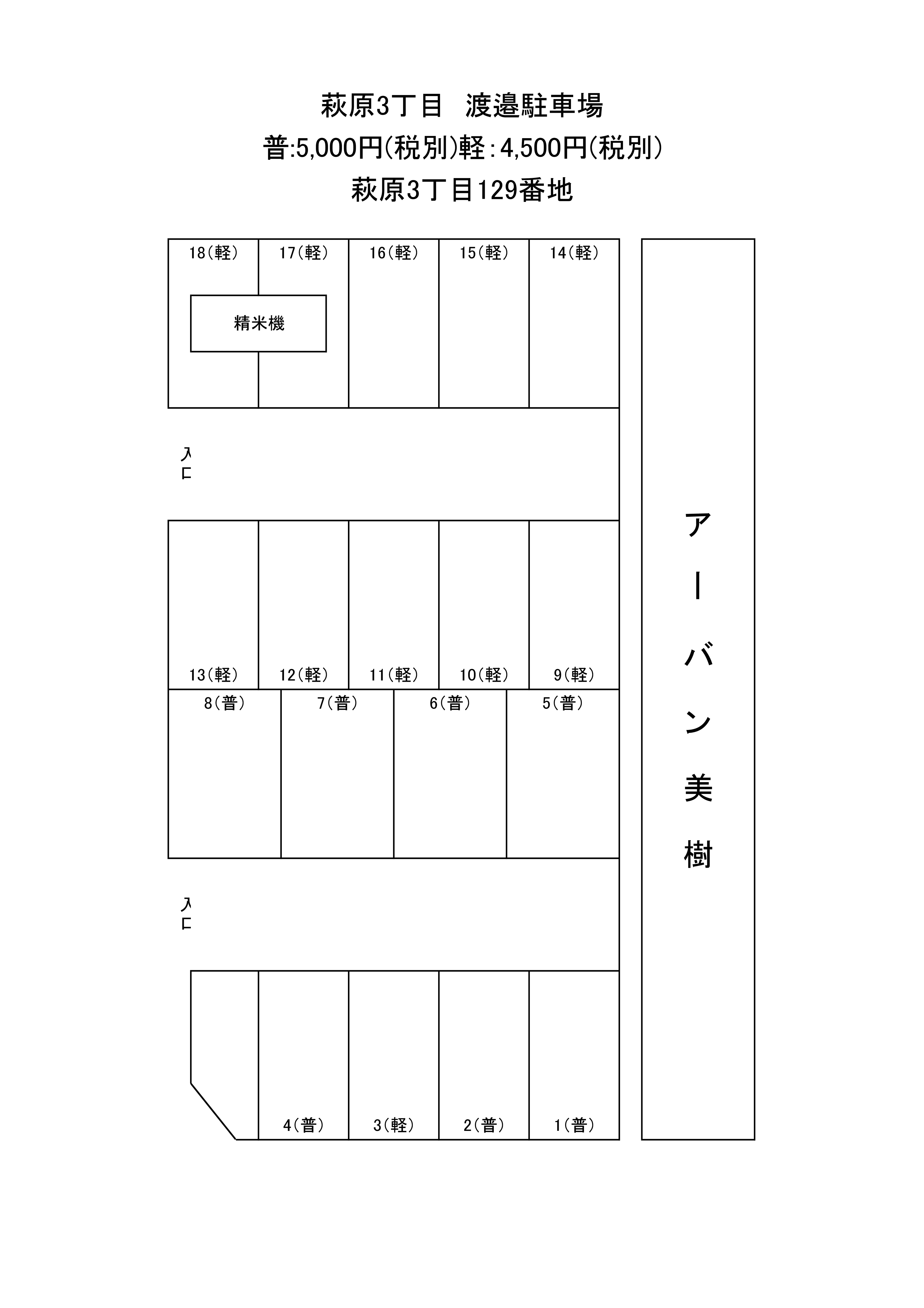 萩原　渡邉駐車場の駐車配置図