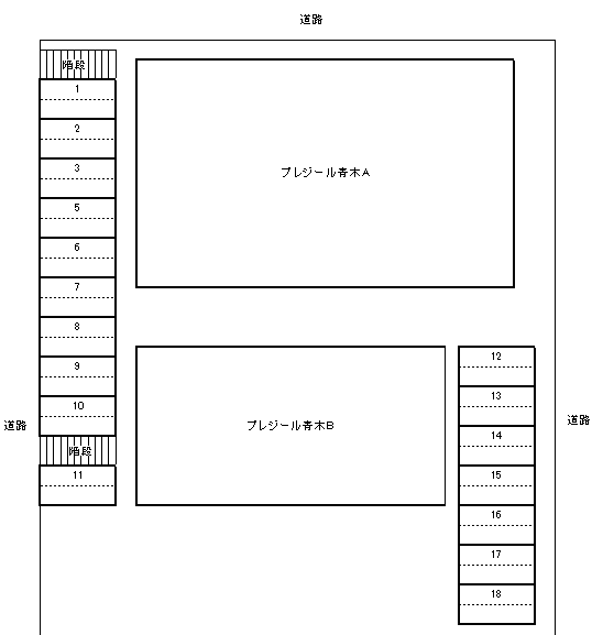 プレジール青木Ａ棟・Ｂ棟駐車場の駐車配置図