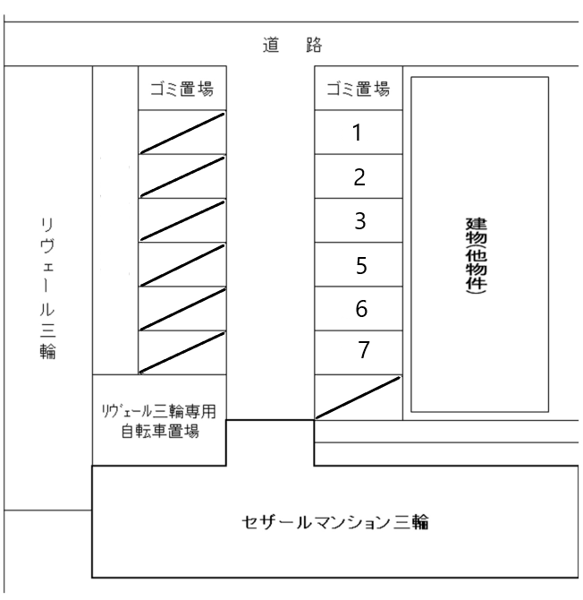 セザールマンション三輪の駐車配置図