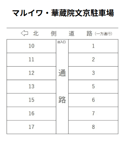 マルイワ・華蔵院文京駐車場の駐車配置図