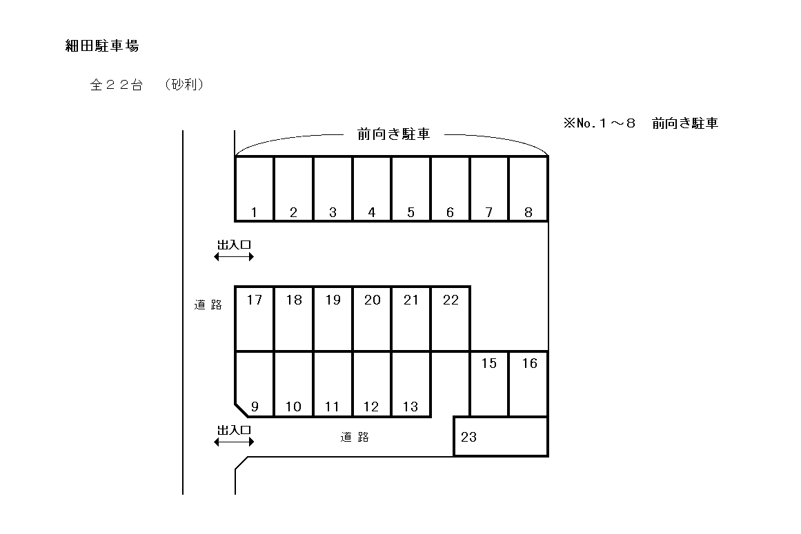 細田駐車場の駐車配置図