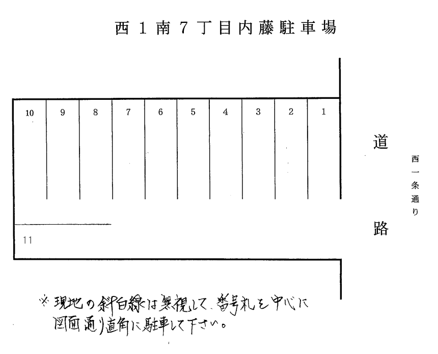 西1条南7丁目月極駐車場の駐車配置図