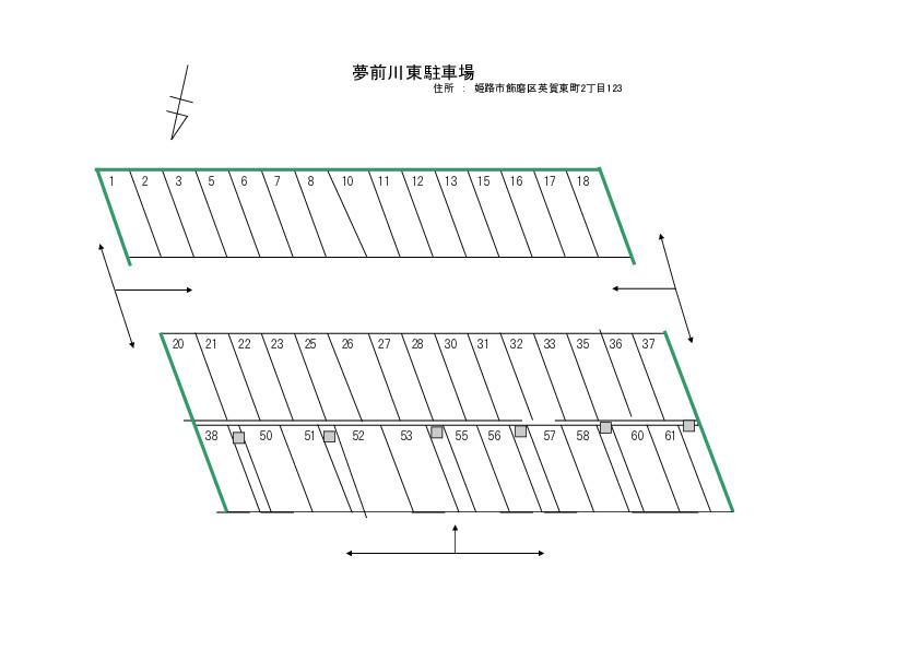 夢前川東駐車場の駐車配置図