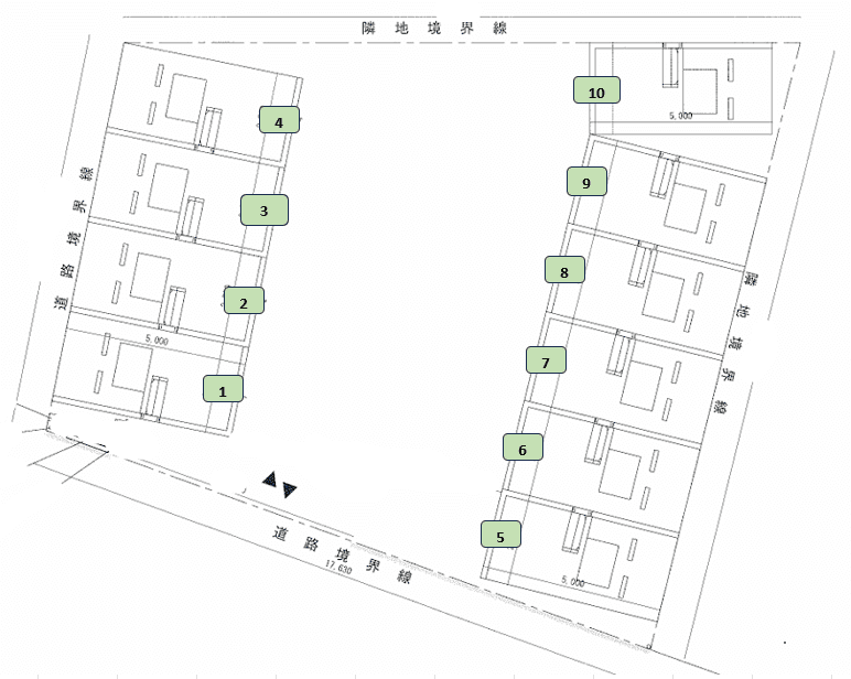 板付1丁目御笠川月極駐車場の駐車配置図