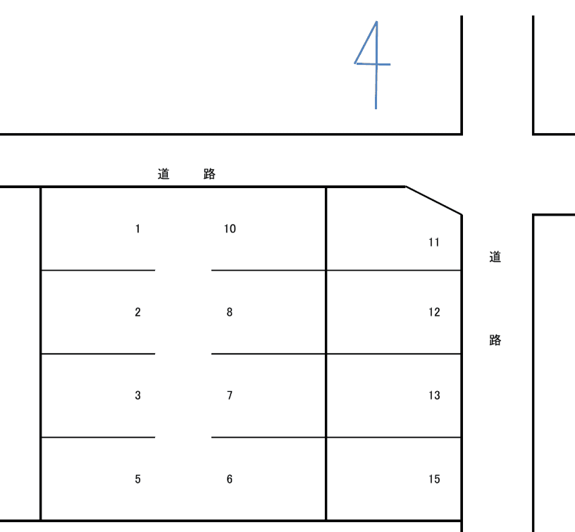 鶴里1-11月極駐車場の駐車配置図