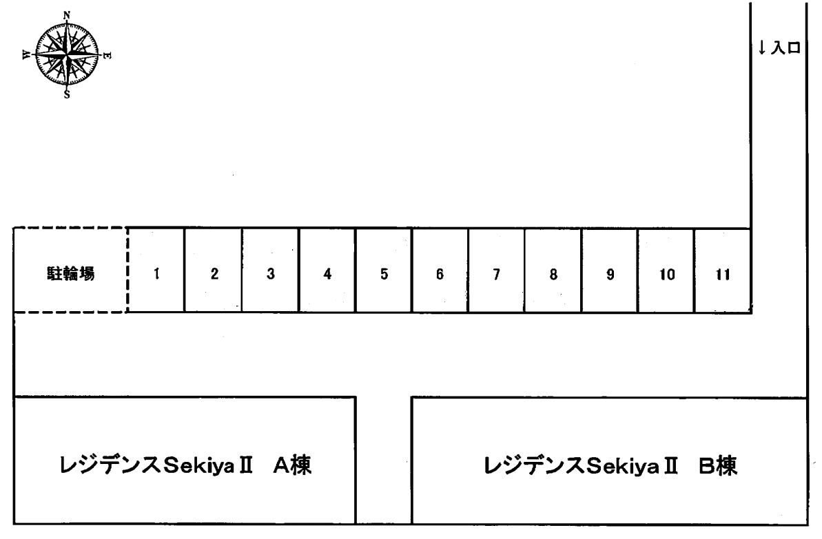 レジデンスSekiya-Ⅱ　A・B棟の駐車配置図