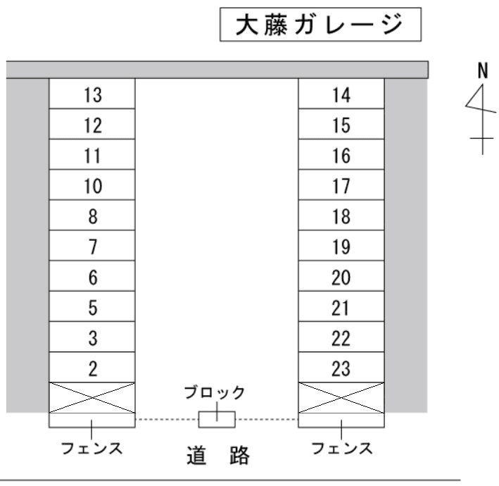 大藤ガレージの駐車配置図