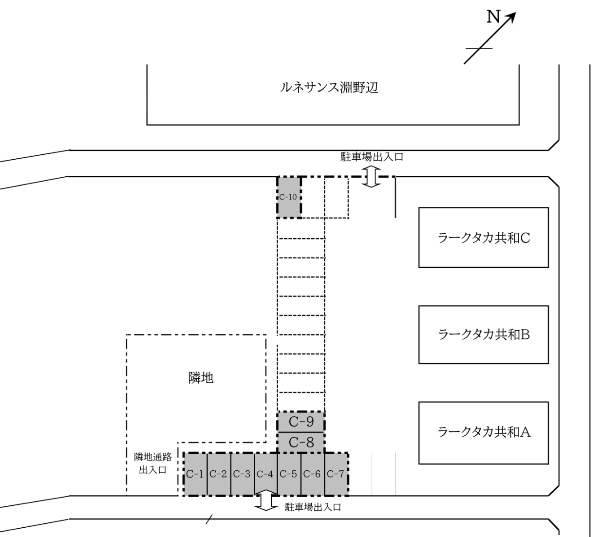 共和駐車場（C1～C10）の駐車配置図