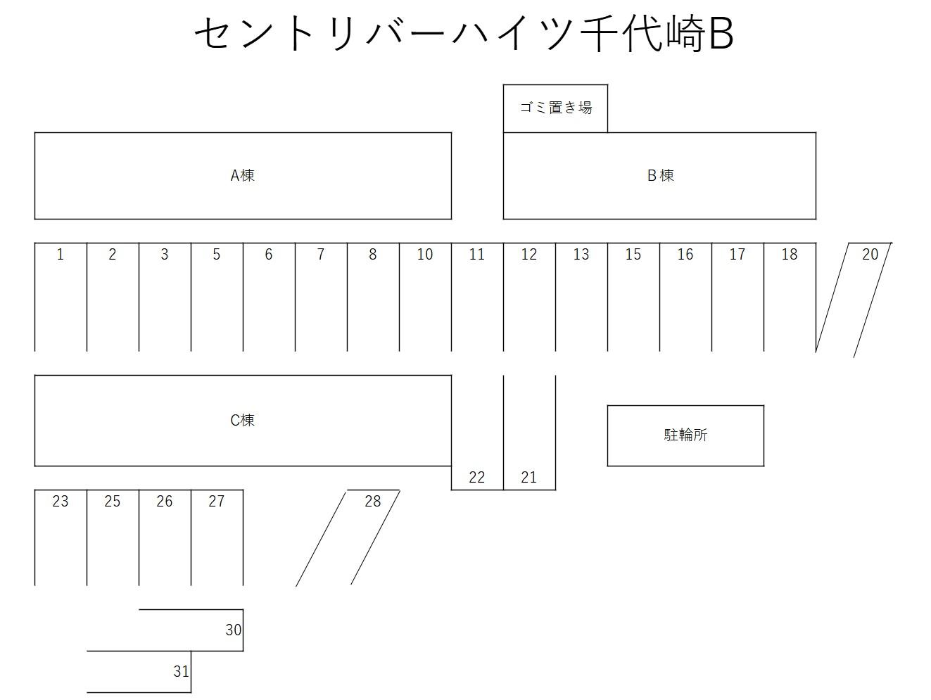 セントリバーハイツ千代崎Bの駐車配置図