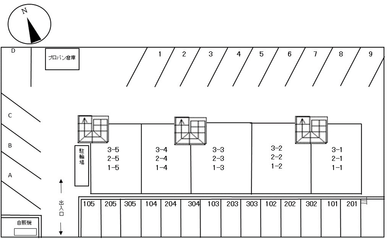 板倉ハイツ駐車場の駐車配置図
