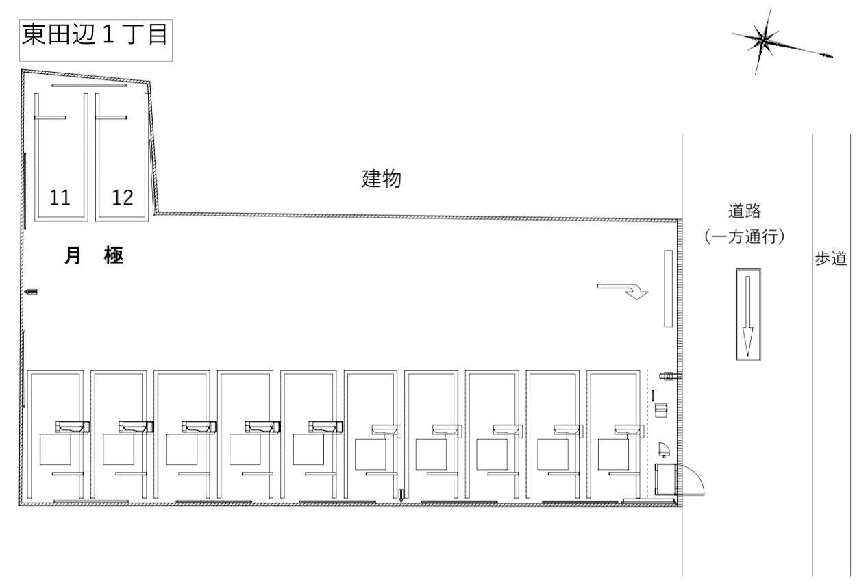 東田辺１丁目の駐車配置図