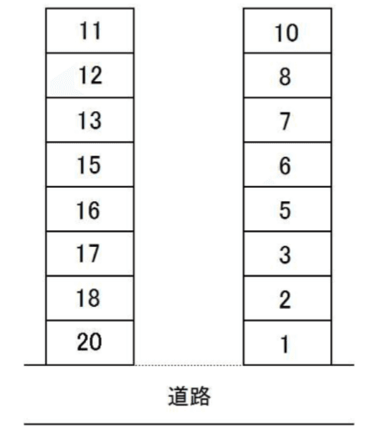 五軒町コスモ駐車場の駐車配置図