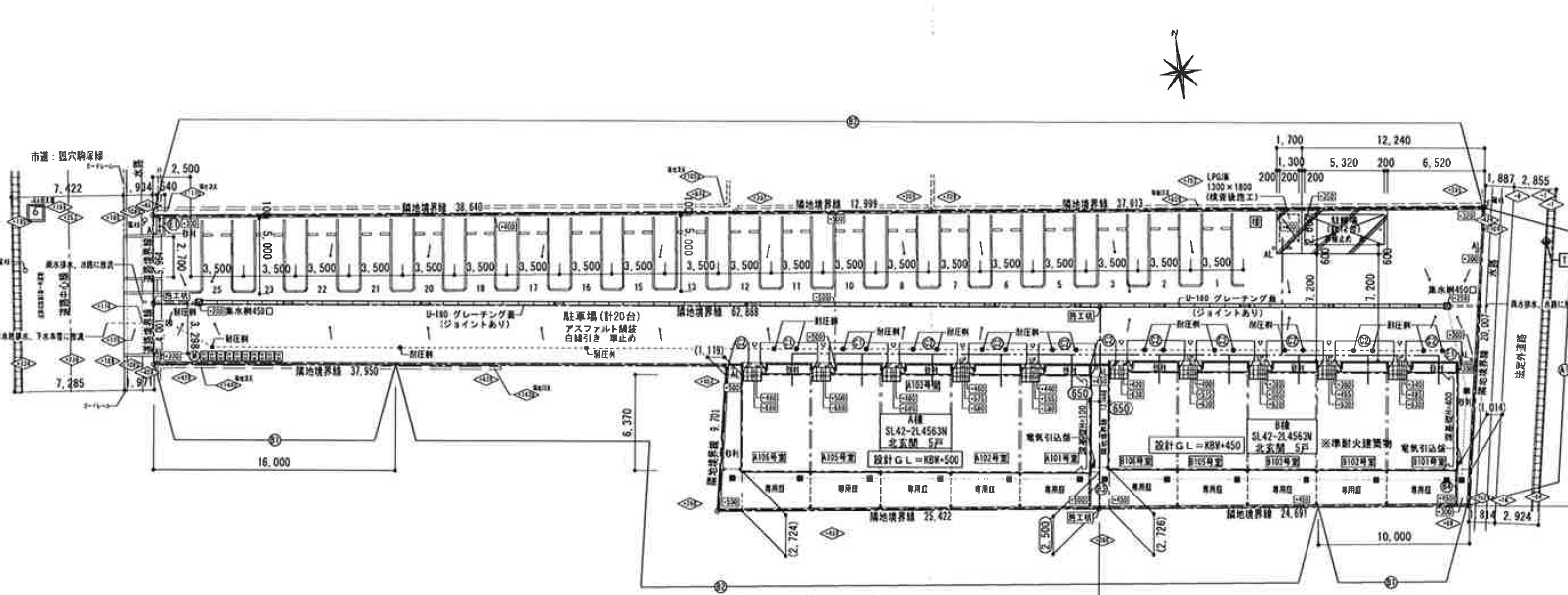 Maisonette land 竹鼻ABの駐車配置図