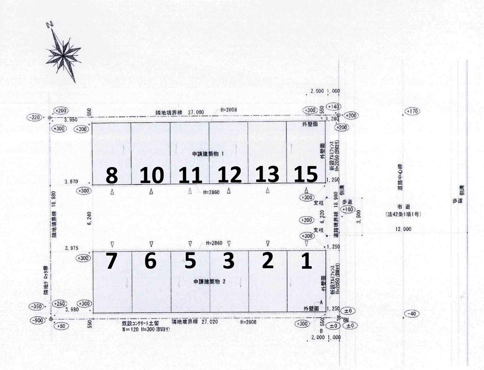あこや町ガレージの駐車配置図
