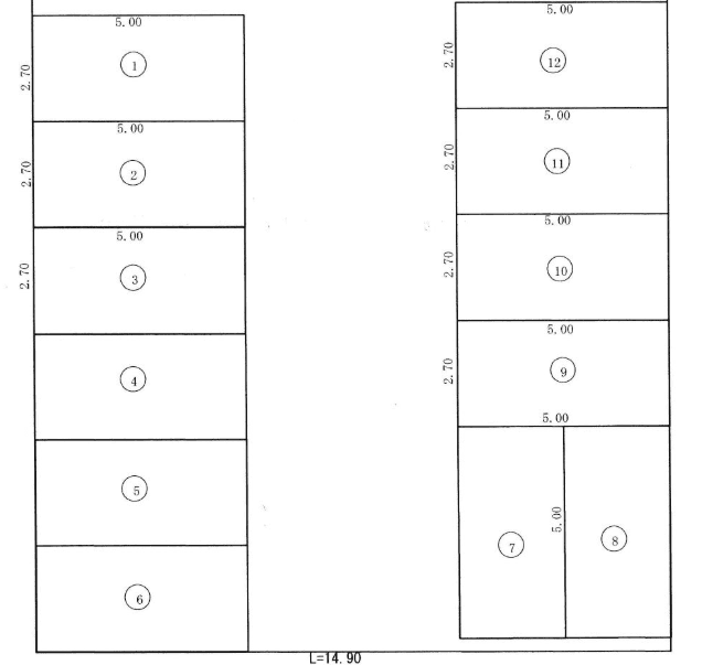 中島東2丁目月極駐車場の駐車配置図