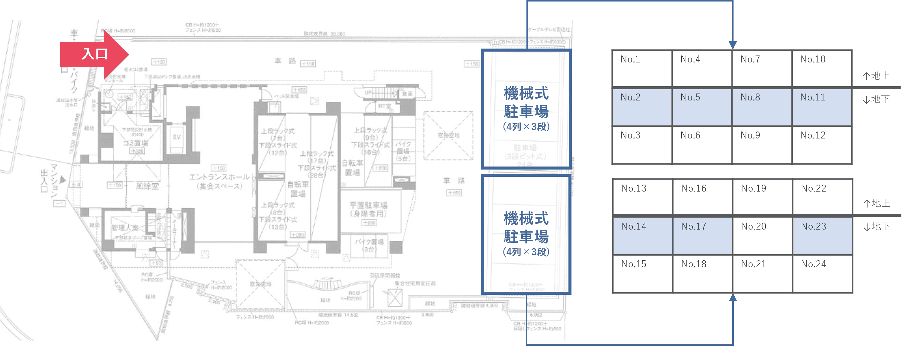 小松川３丁目駐車場の駐車配置図