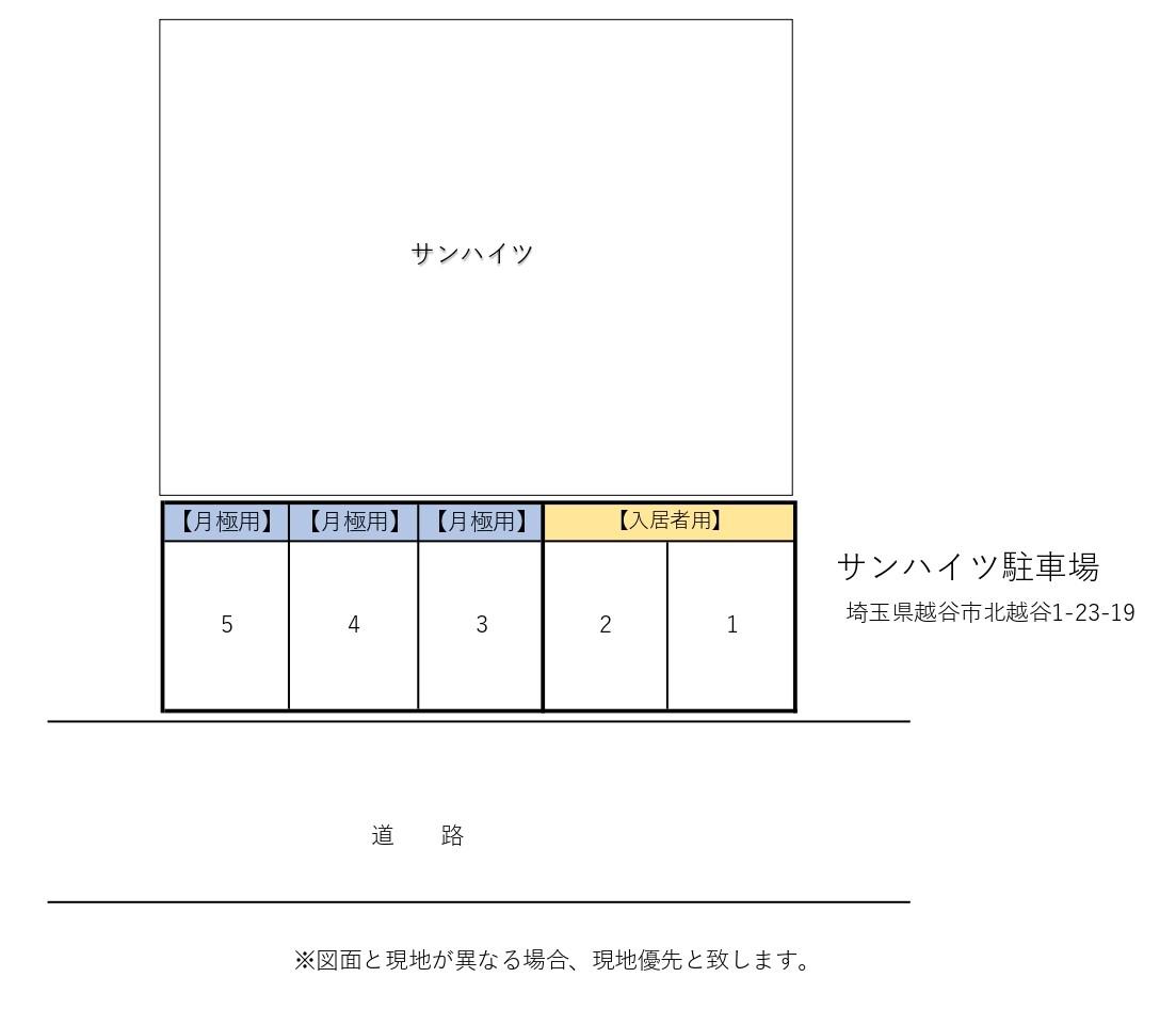サンハイツ（北越谷）敷地内駐車場の駐車配置図