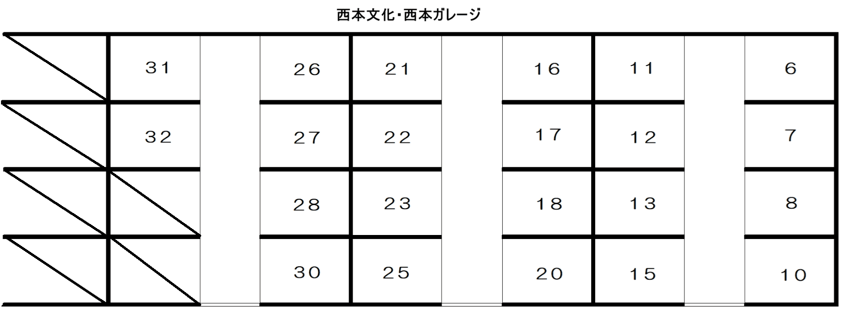 西本ガレージの駐車配置図