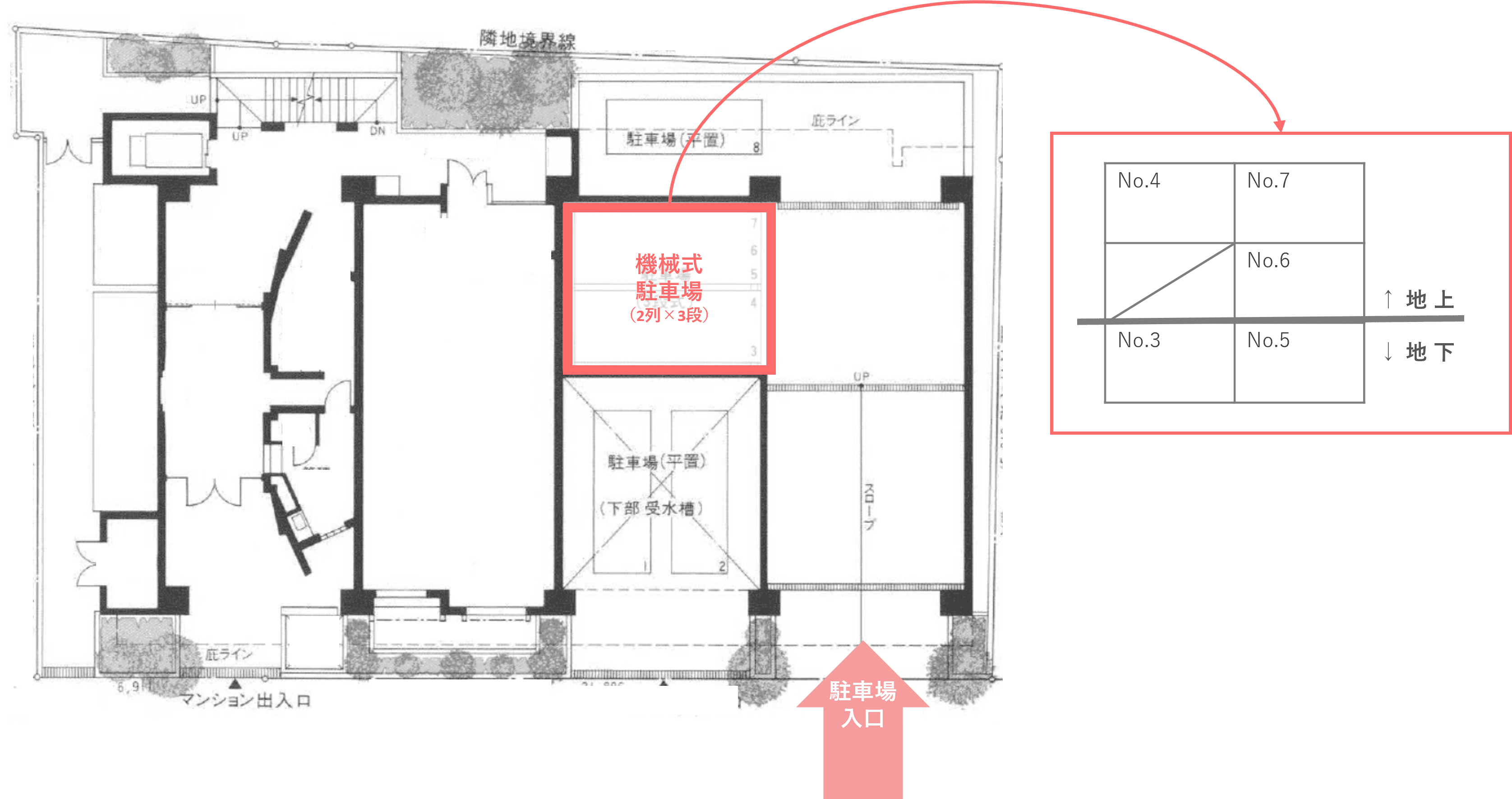 菊川３丁目参番館駐車場の駐車配置図