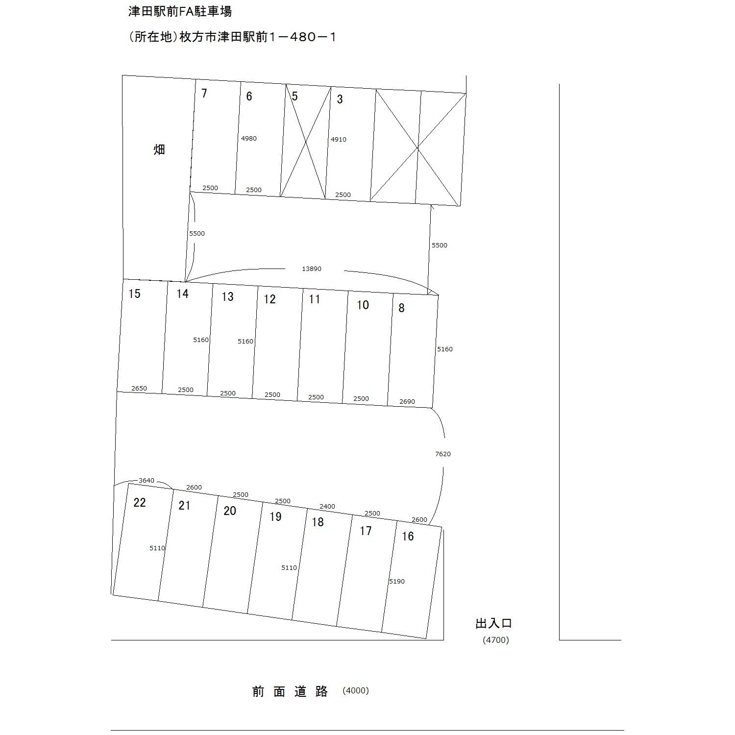 津田駅前FA駐車場の駐車配置図