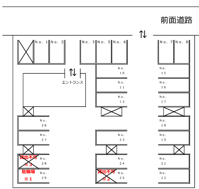 センタービレッジ本町 敷地内駐車場の駐車配置図