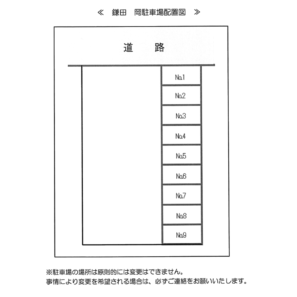 鎌田　岡駐車場の駐車配置図