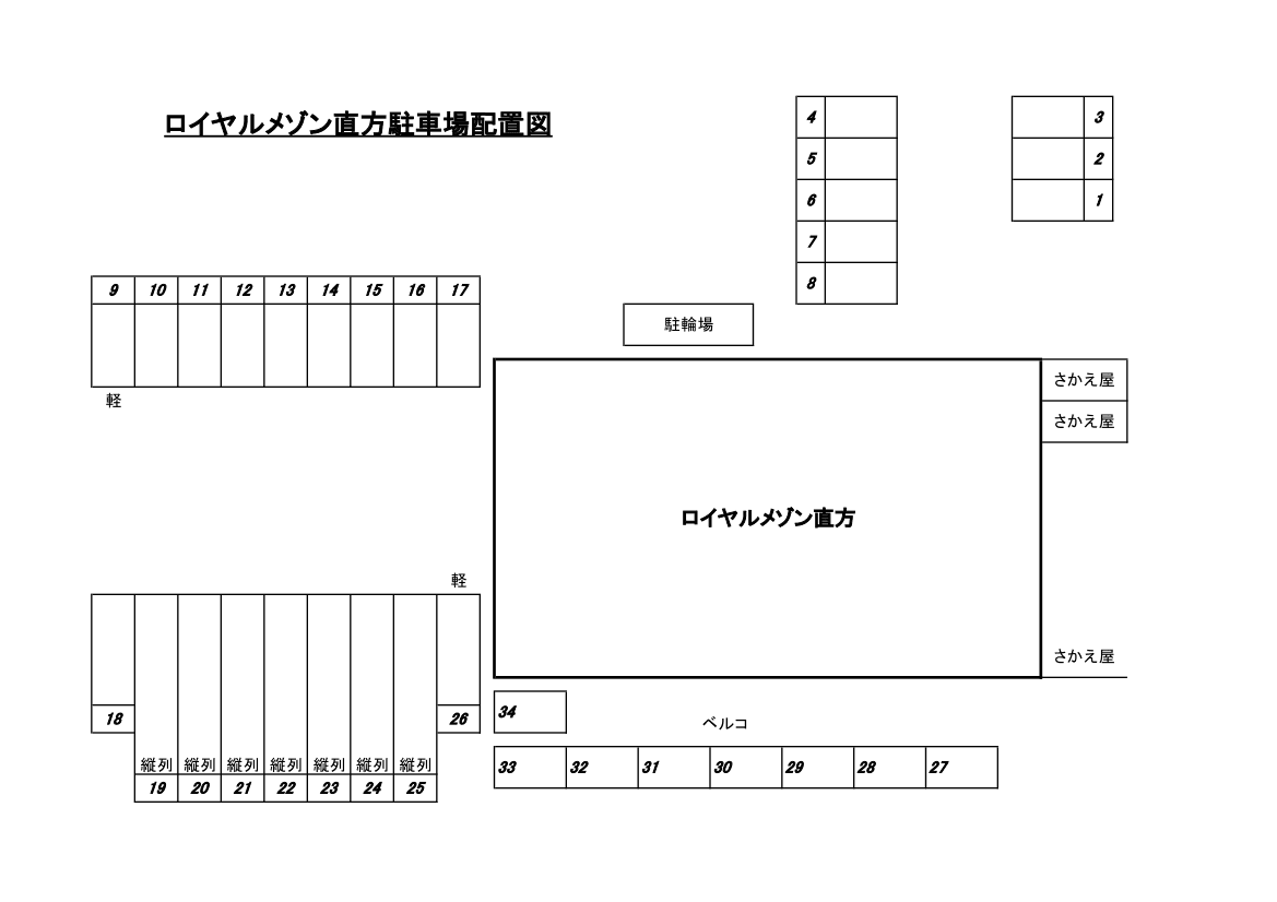 ロイヤルメゾン直方駐車場の駐車配置図