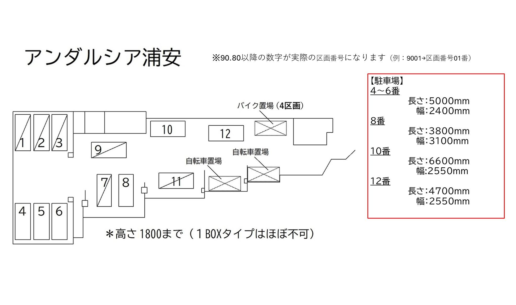 アンダルシア浦安（バイク置き場のみ入居者限定）の駐車配置図